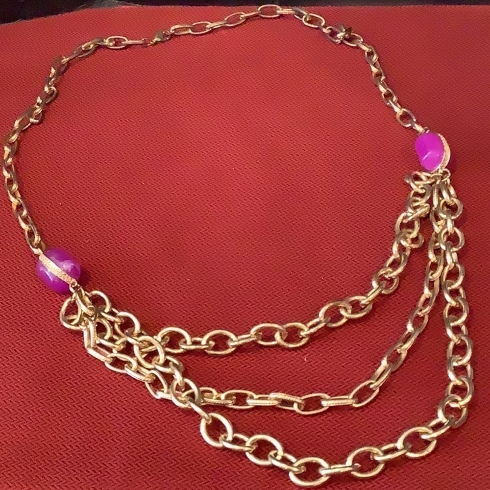 Long statement necklace beautiful bead accents 22 inches long yellow metal